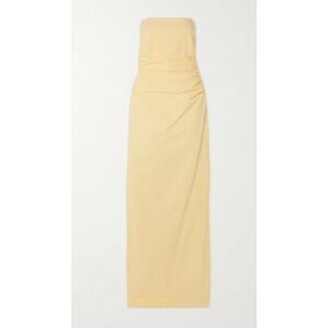 Bernadette Vera Strapless Ruched Seersucker Stripe Maxi Dress FR40 NWT